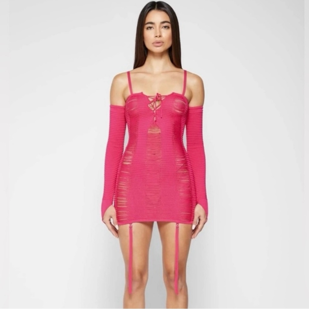 WHITE Maniere De Voir Laddere Knit Mini Dress